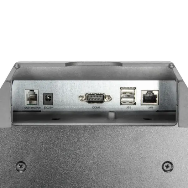 Anschlüsse des 12 Zoll Kassenterminals mit integriertem Drucker | LAN - USB - COM6 - DC24V - Cash Drawler