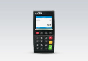 myPOS Go Gerät Frontalansicht als Zahlungsterminal für mobile Zahlungslösungen der Kassenhardware im Kassensystem