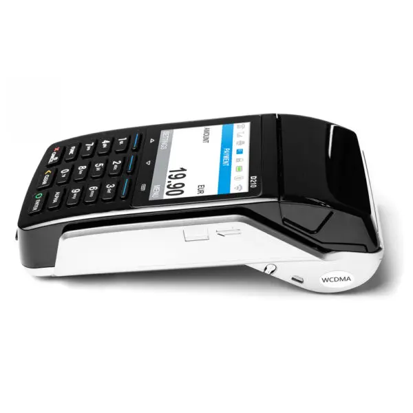myPOS Combo in schwarz - Seitenansicht - mobiles Kassensystem mit Display mit Tasten - Terminal Kartenzahlung Kassenhardware